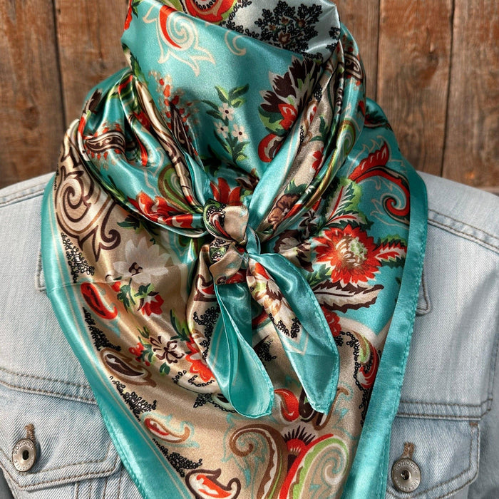 Teal floral scarf, Feb 21 2023 photo.