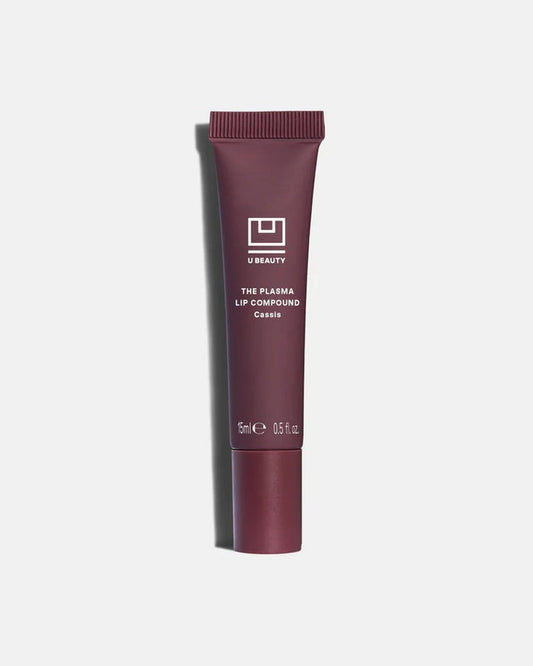 A beige tube of U BEAUTY THE PLASMA LIP COMPOUND 15ML stands upright, featuring white text and logo—ideal for natural lip enhancement and plumping treatment.
