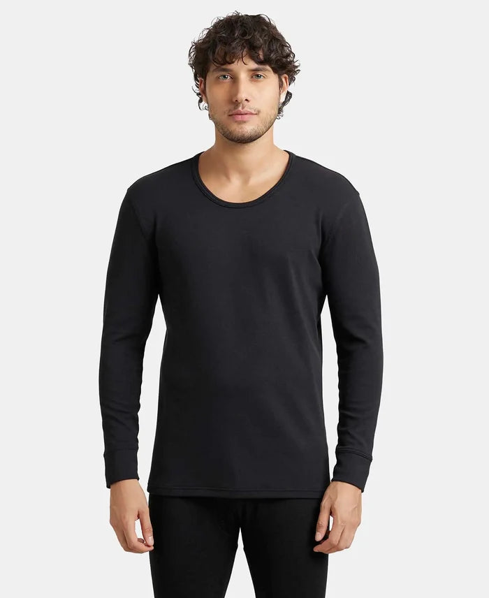 Soft Touch Microfiber Elastane Stretch Fleece Fabric Full Sleeve Thermal Undershirt with StayWarm Technology - Black-1
