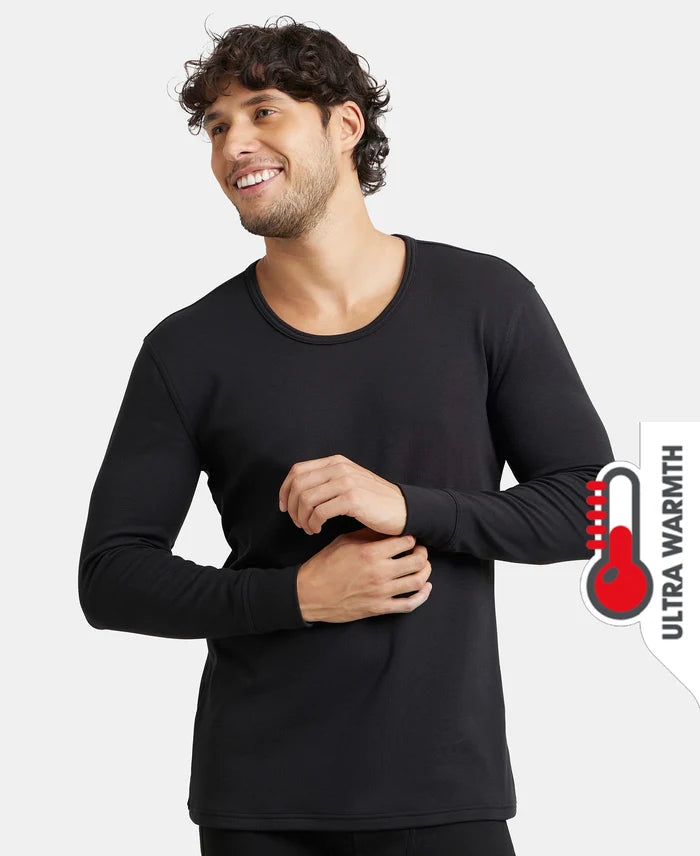 Ultra Warmth Soft Touch Microfiber Elastane Stretch Fleece Fabric Full Sleeve Thermal Undershirt with StayWarm Technology - Black