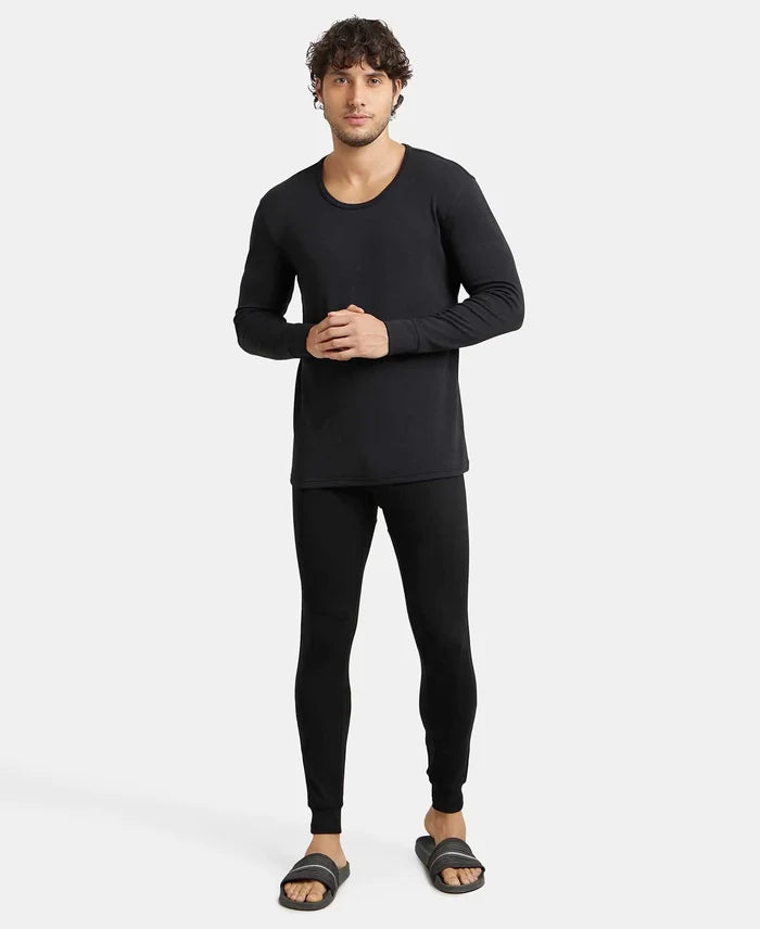 Soft Touch Microfiber Elastane Stretch Fleece Fabric Full Sleeve Thermal Undershirt with StayWarm Technology - Black-6