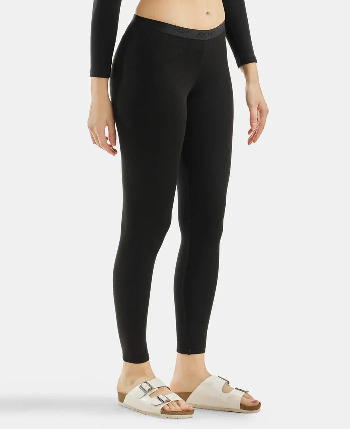 Soft Touch Microfiber Elastane Stretch Fleece Fabric Thermal Leggings with StayWarm Technology - Black-2
