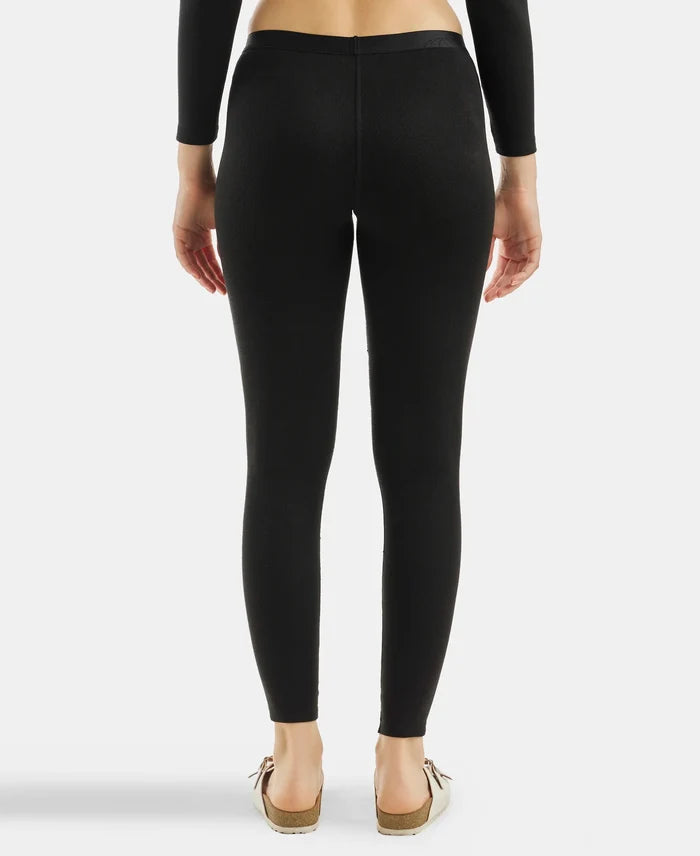 Soft Touch Microfiber Elastane Stretch Fleece Fabric Thermal Leggings with StayWarm Technology - Black-3