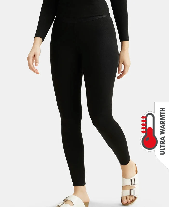 Ultra Warmth Soft Touch Microfiber Elastane Stretch Fleece Fabric Thermal Leggings with StayWarm Technology - Black
