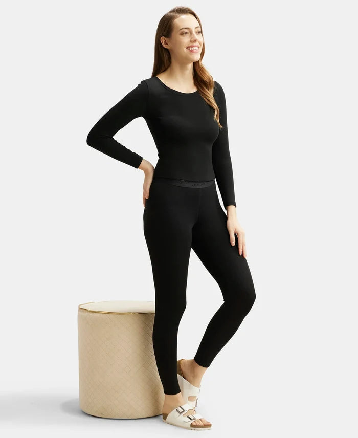 Soft Touch Microfiber Elastane Stretch Fleece Fabric Thermal Leggings with StayWarm Technology - Black-6