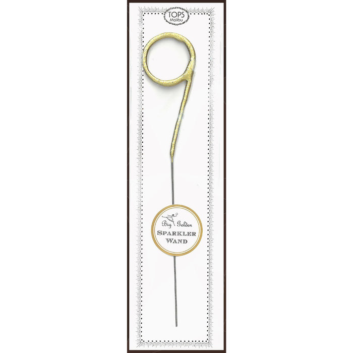 The TOPS MALIBU WAND BIG GOLD SPARKLER 9 is a gold, number nine sparkler perfect for use as a fun cake topper or party decoration.