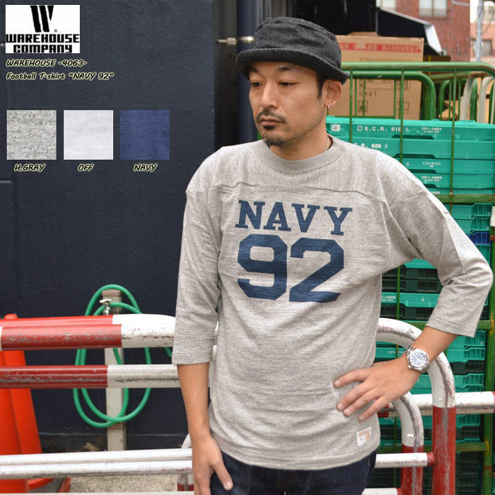 WARE HOUSE "4063 NAVY 92" 3/4 Sleeve Football T-shirt
