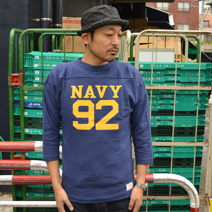 WARE HOUSE "4063 NAVY 92" 3/4 Sleeve Football T-shirt