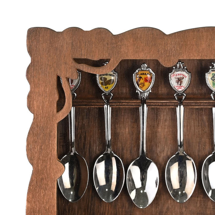 Wooden 30-Souvenir Spoon Display Case Cabinet with Tempered Glass