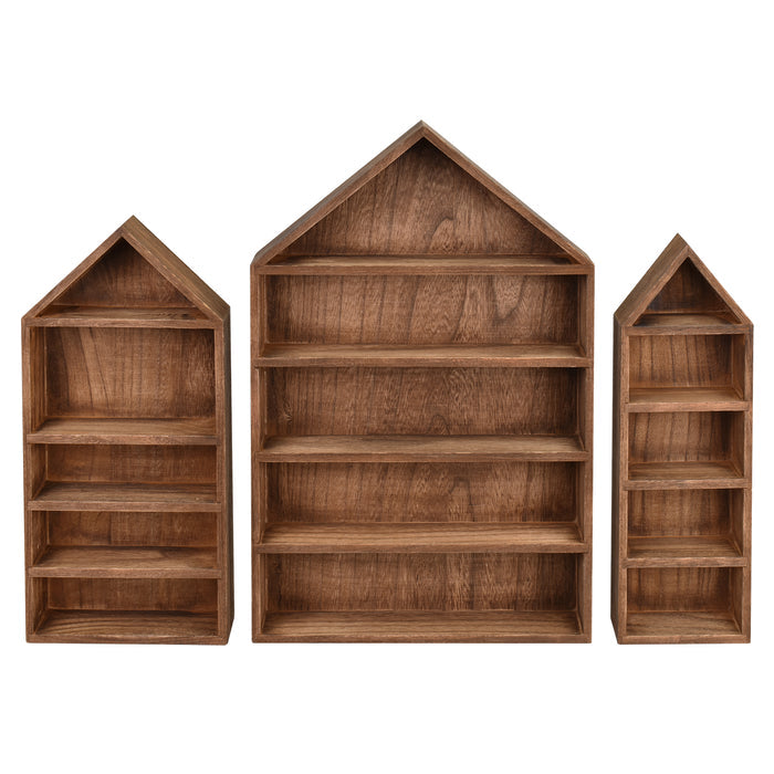 3 Pcs Set House-Shaped Shelf Wooden Shadow Cubby Box Display Shelf