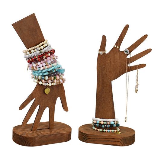 #WD610L-BRX2﻿ 2 Pcs Set Multi-Functional Wooden Hand-Shaped Jewelry Display Stand