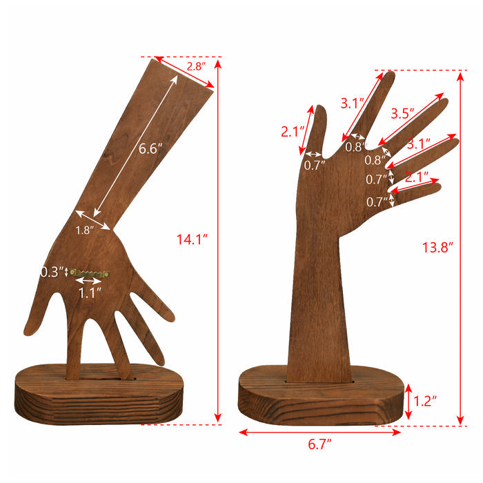 #WD610L-BRX2﻿ 2 Pcs Set Multi-Functional Wooden Hand-Shaped Jewelry Display Stand