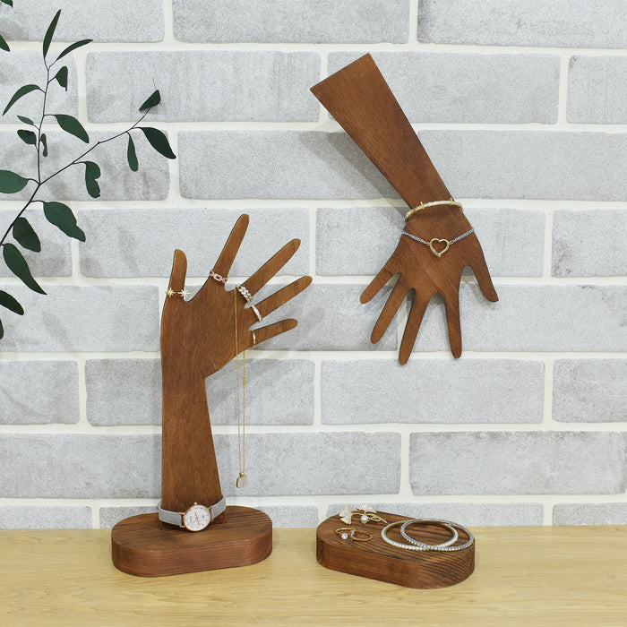 #WD610L-BRX2﻿ 2 Pcs Set Multi-Functional Wooden Hand-Shaped Jewelry Display Stand