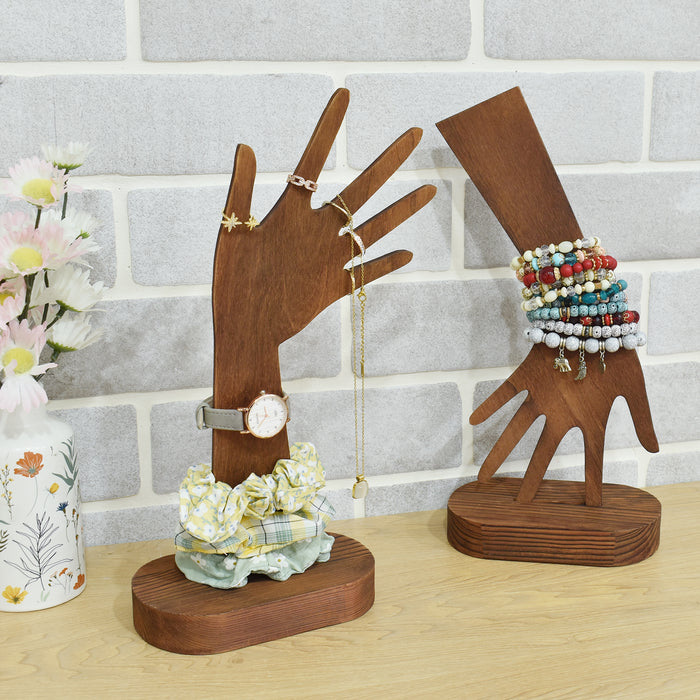 #WD610L-BRX2﻿ 2 Pcs Set Multi-Functional Wooden Hand-Shaped Jewelry Display Stand