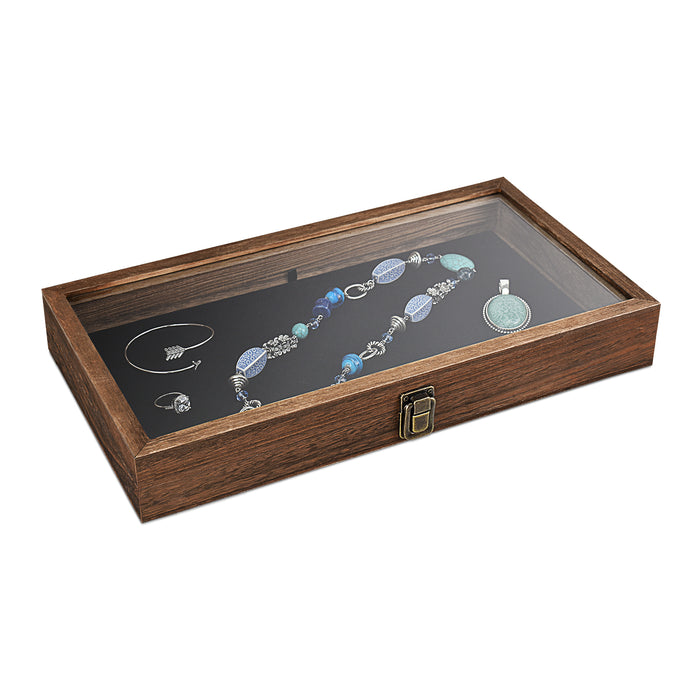 #WD83C+93-1 BK Wooden Jewelry Display Case with Black Velvet Pad