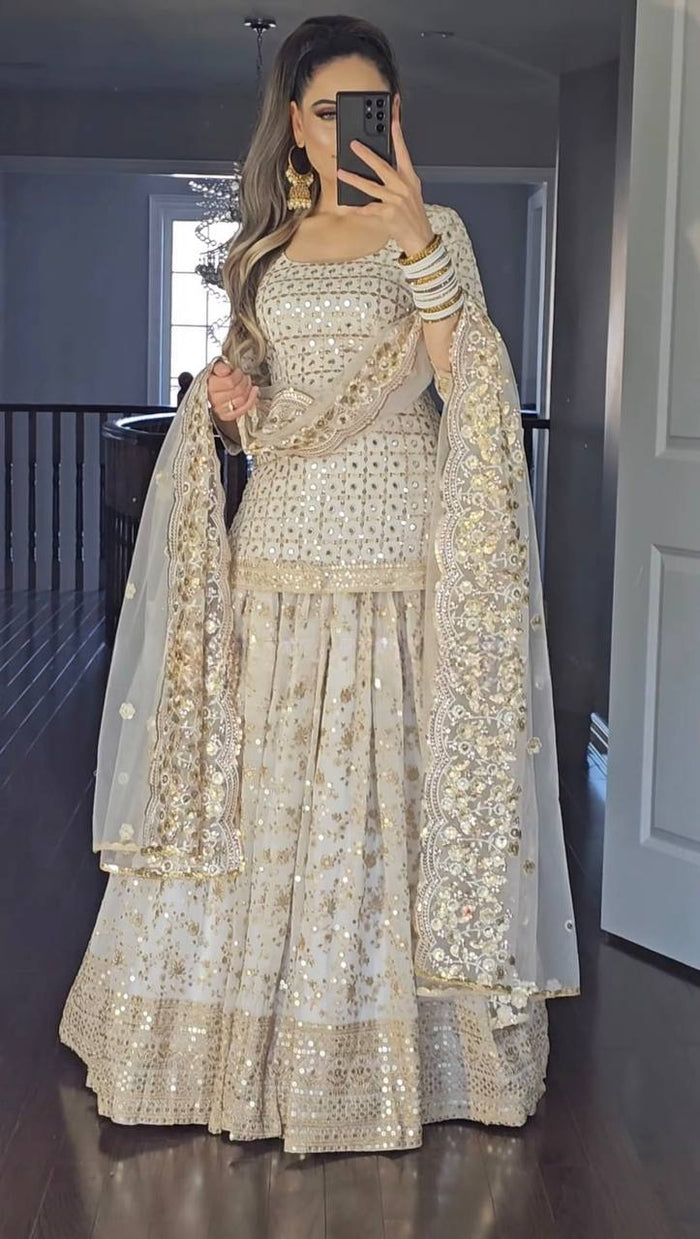 White Colour New Party Wear Look Top Lehenga and Dupatta With Heavy Embroidery Work Set