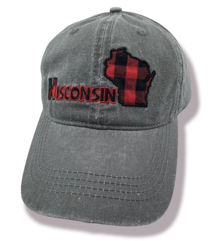 WI Plaid Map Baseball Cap