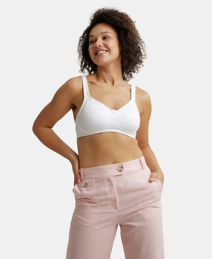 Wirefree Non Padded Super Combed Cotton Elastane Full Coverage Plus Size Bra Plush Lining Cup - White-5