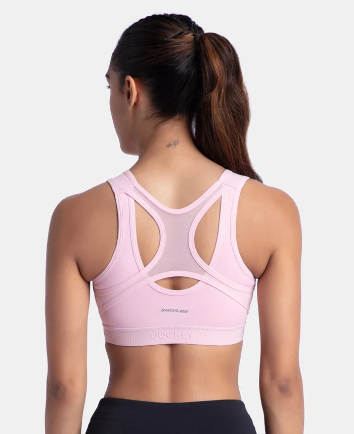 Wirefree Padded Microfiber Elastane Stretch Full Coverage Active Bra with Front Zipper Styling - Bleached Mauve