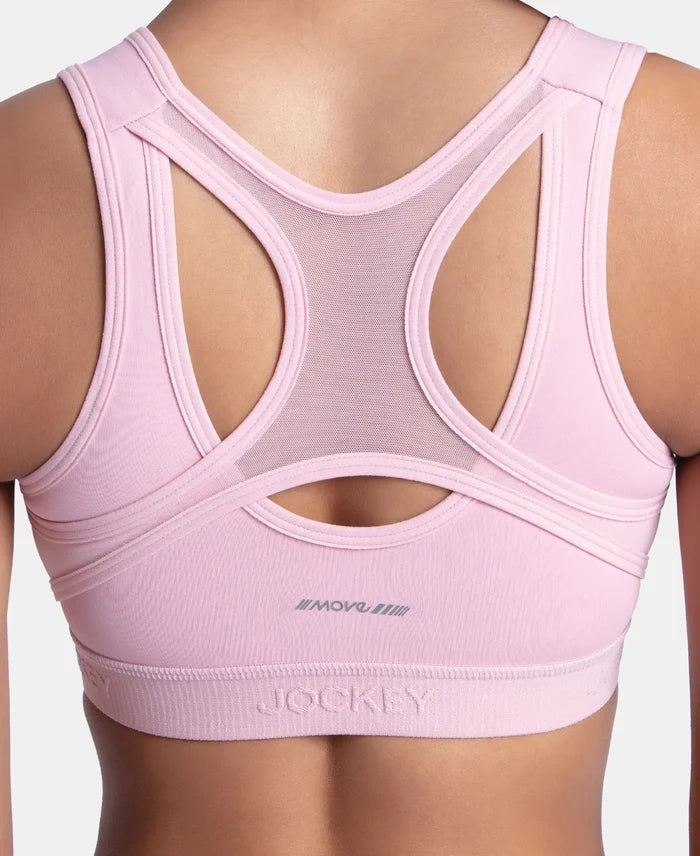 Wirefree Padded Microfiber Elastane Stretch Full Coverage Active Bra with Front Zipper Styling - Bleached Mauve