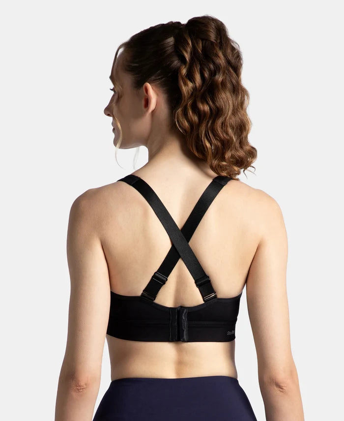 Wirefree Padded Soft Touch Microfiber Elastane Stretch Full Coverage Sports Bra with Broad Underband - Black