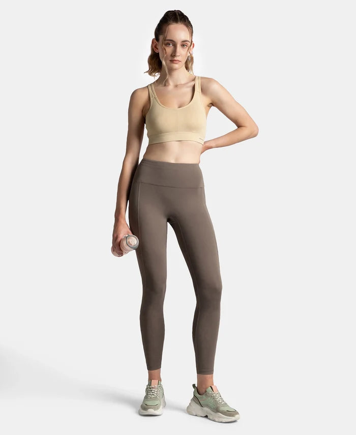 Wirefree Padded Soft Touch Microfiber Elastane Stretch Full Coverage Sports Bra with Broad Underband - Skin