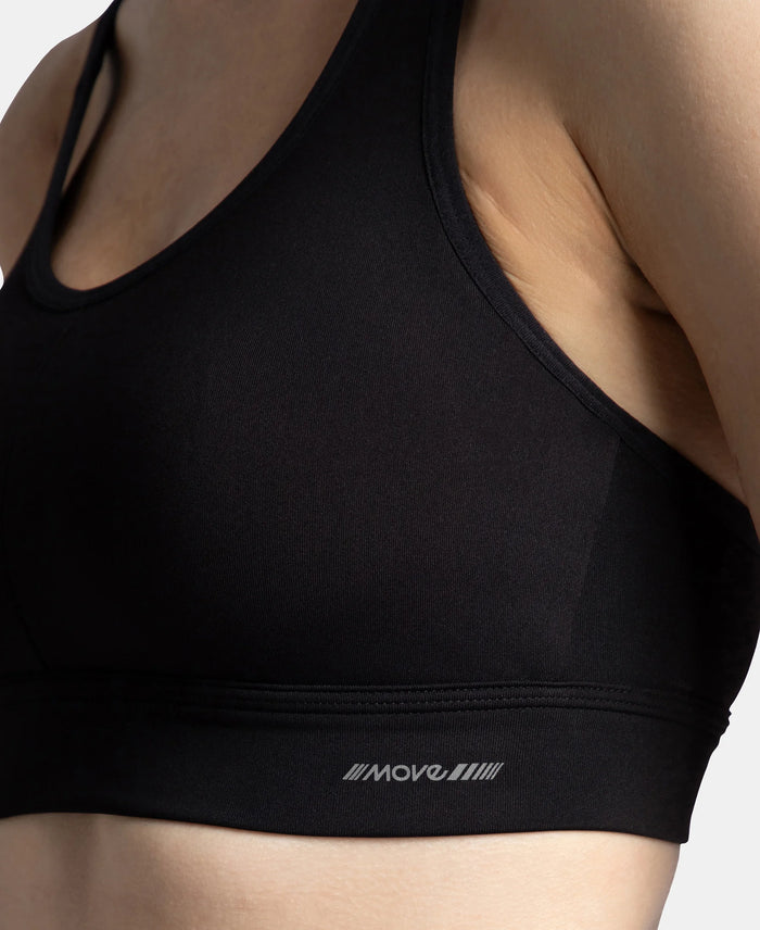 Wirefree Padded Soft Touch Microfiber Elastane Stretch Full Coverage Sports Bra with Broad Underband - Black