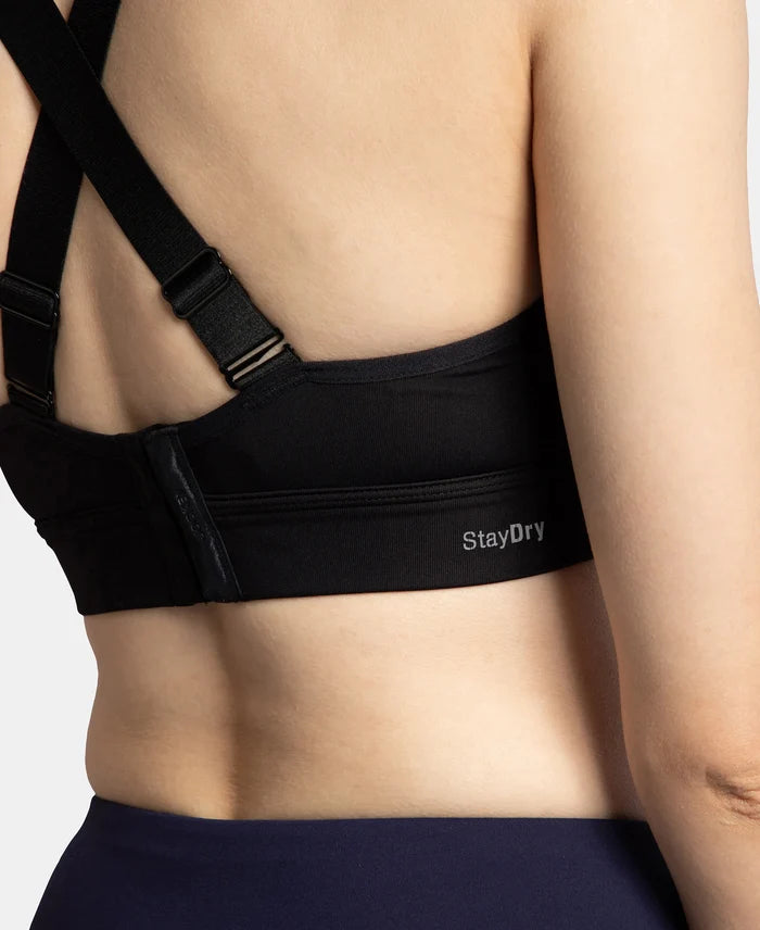 Wirefree Padded Soft Touch Microfiber Elastane Stretch Full Coverage Sports Bra with Broad Underband - Black