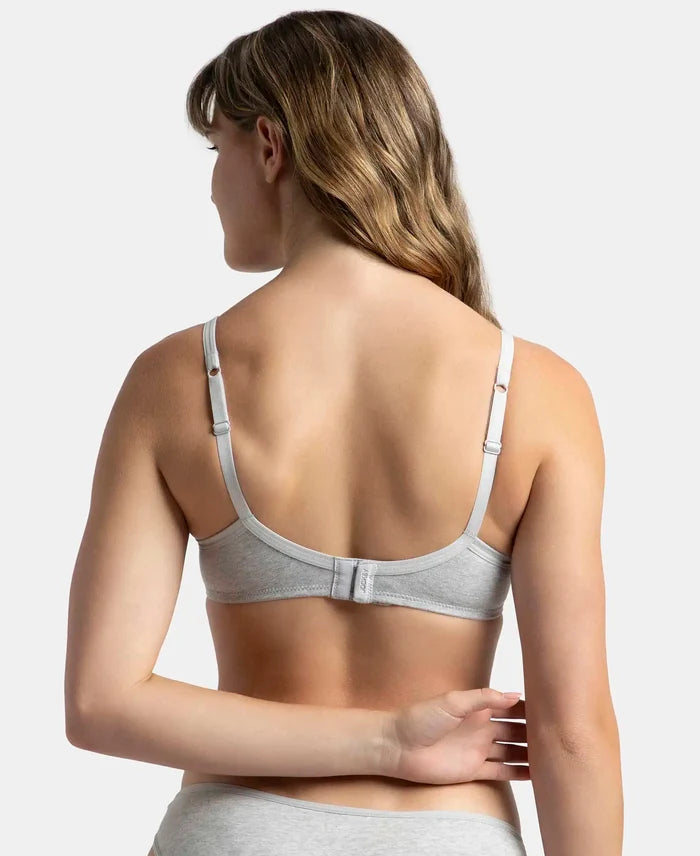 Wirefree Padded Super Combed Cotton Elastane Stretch Medium Coverage T-Shirt Bra with Lace Styling - Steel Grey Melange