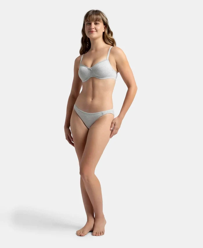 Wirefree Padded Super Combed Cotton Elastane Stretch Medium Coverage T-Shirt Bra with Lace Styling - Steel Grey Melange