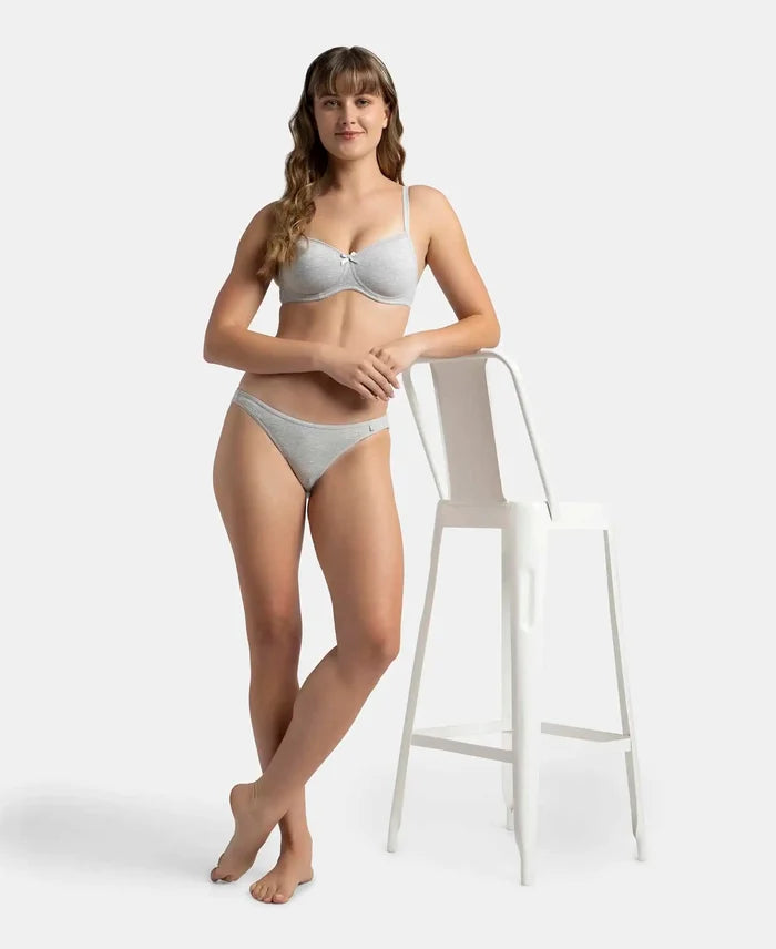 Wirefree Padded Super Combed Cotton Elastane Stretch Medium Coverage T-Shirt Bra with Lace Styling - Steel Grey Melange