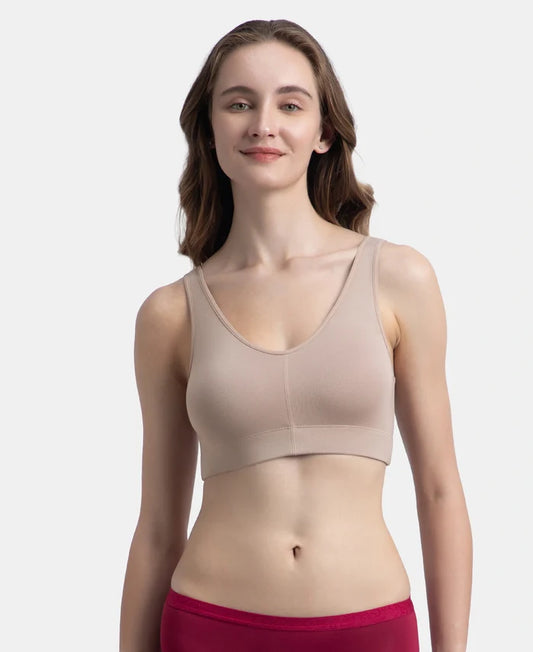 Wirefree Padded Tencel Micro Modal Elastane Stretch Full Coverage Lounge Bra with Concealed Underband - Mocha