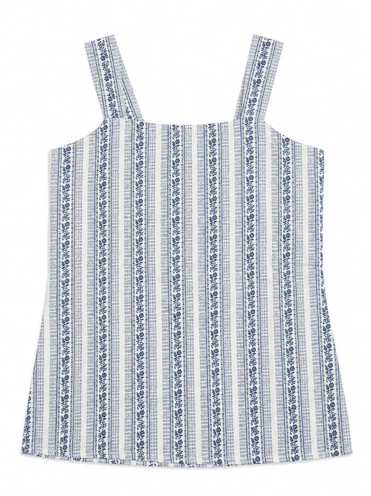 Women's Cotton Floral Stripe Lace-Up Back Sleeveless Top